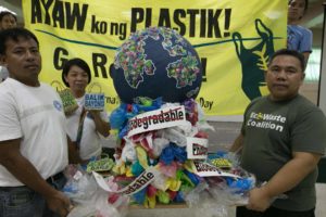Environmental Groups dramatise the effects of single-use plastic bags in Manilla, Philippines.