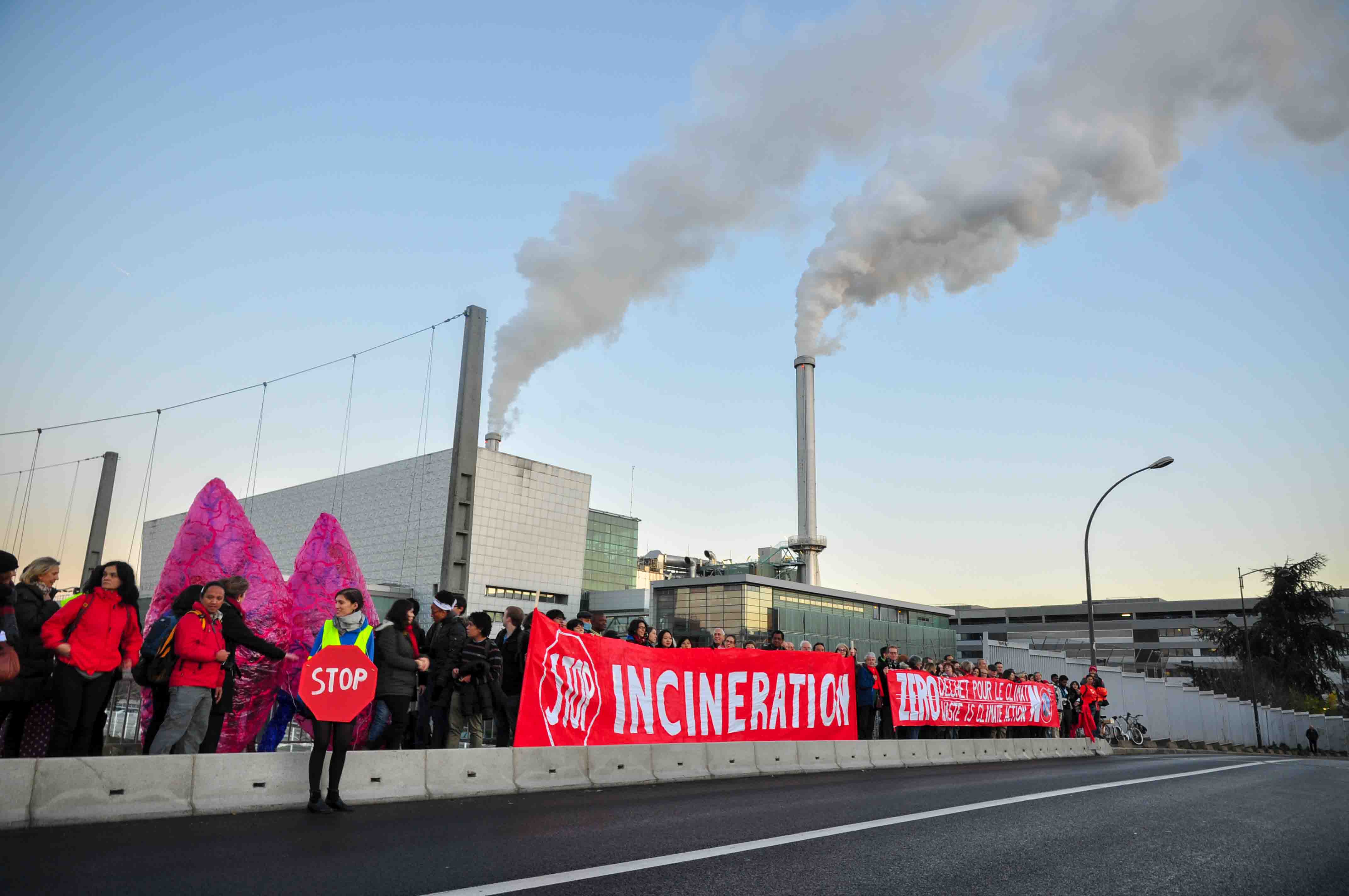 anti-incineration activists gather in-front of Ivry Incinerator