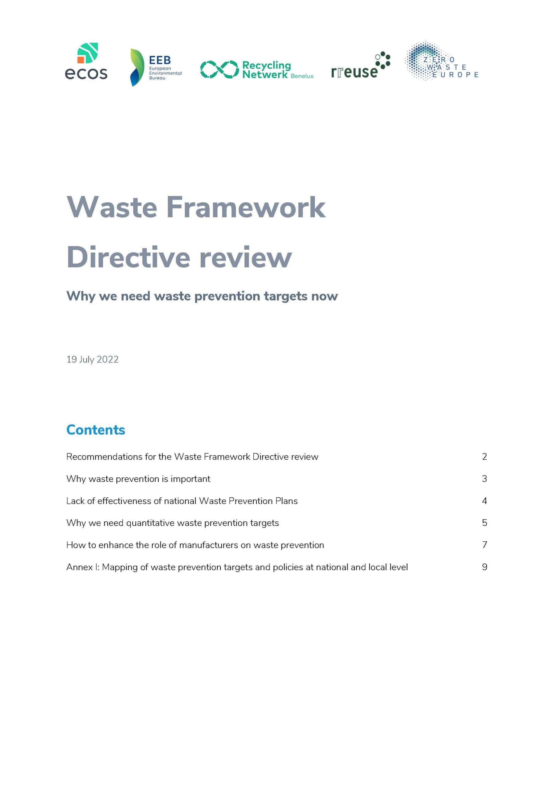 Joint paper: recommendations on waste prevention targets