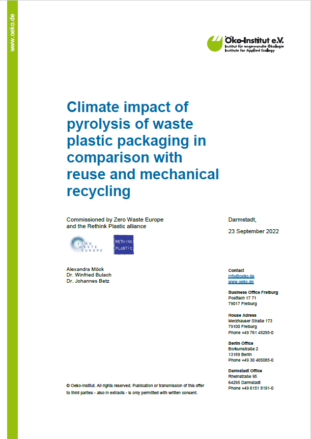 Climate impact of pyrolysis of waste plastic packaging in comparison with reuse and mechanical recycling