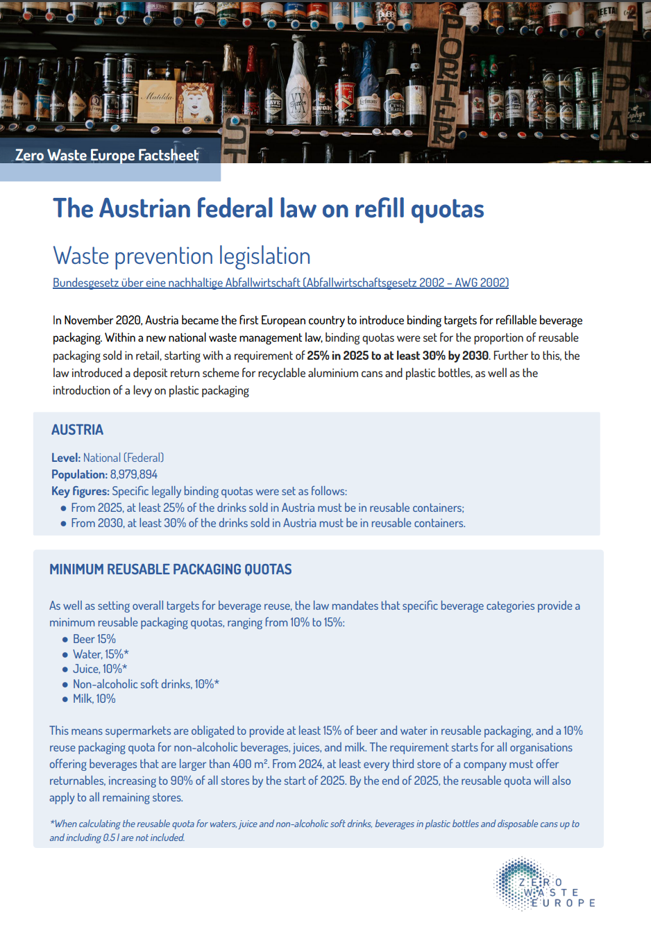 The Austrian federal law on refill quotas