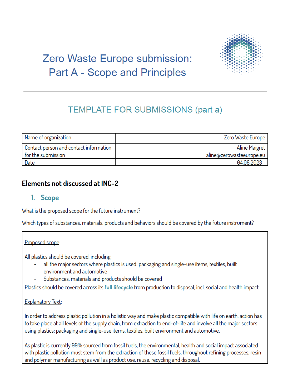 ZWE submission to the second Intergovernmental Negotiating Committee (INC-3) to develop an international legally binding instrument on plastic pollution