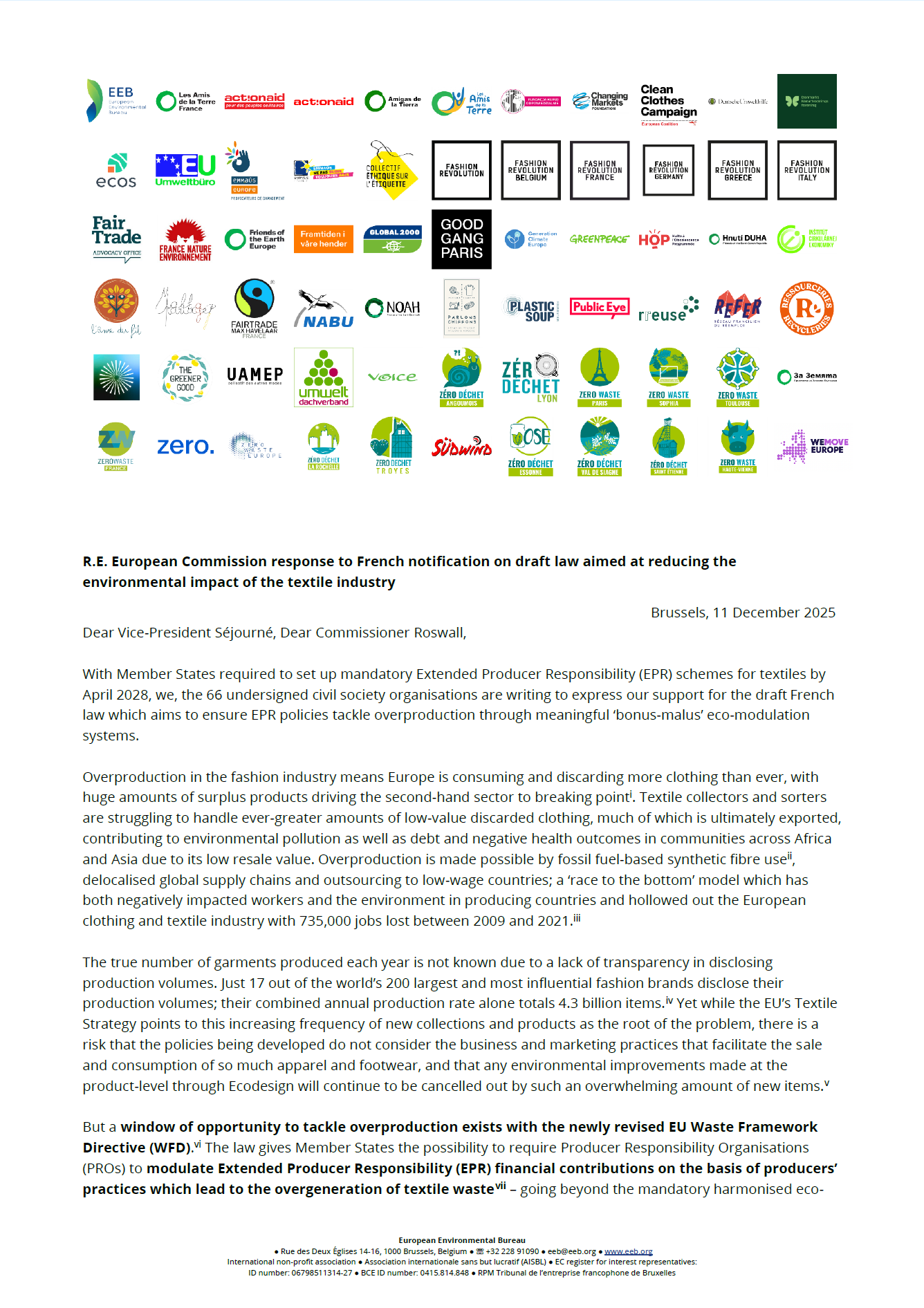 Joint letter – NGOs call on EU Commission to support strong eco-modulation for textiles in French law
