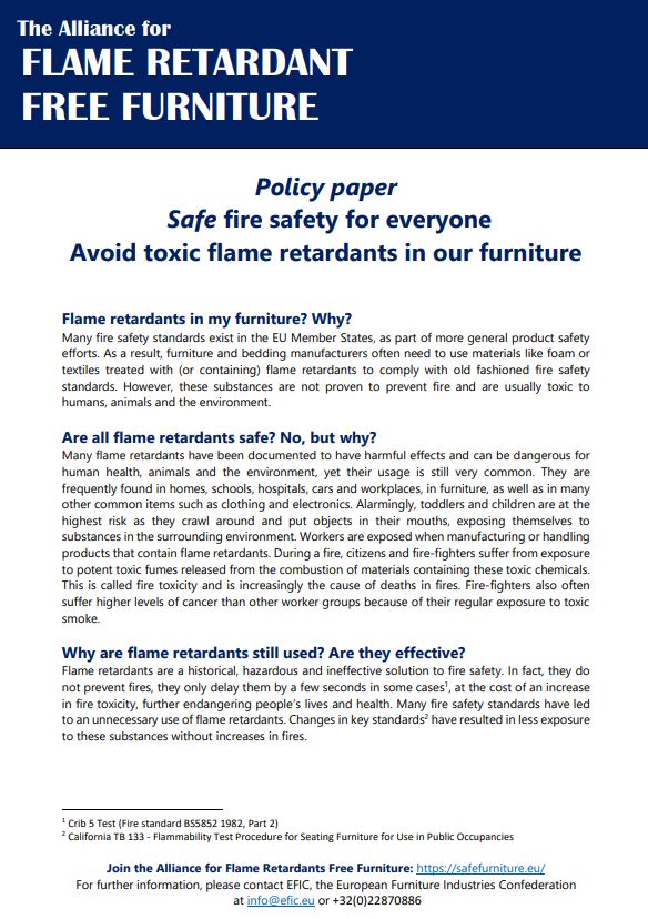 Safe fire safety for everyone: avoid toxic flame retardants in our furniture
